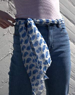 Blue Paisleys White Scarf from Mayil Scarves