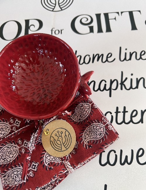 Holiday Red Ceramic Bowl and Dnner Napkins